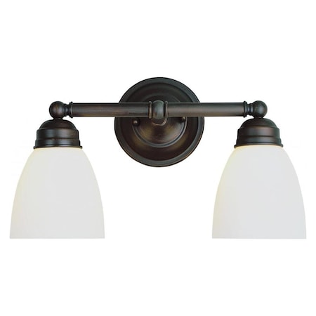 Two Light Frosted Glass Rubbed Oil Bronze Vanity